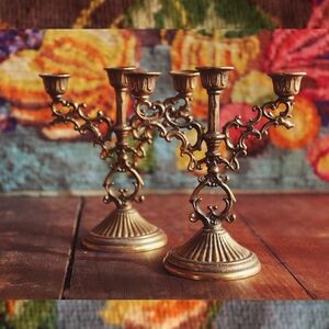 Elegant Brass MiniCandelabra Set